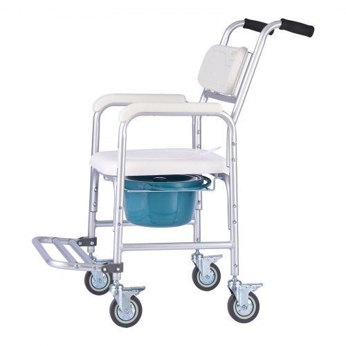Bedside Commode Chair with Wheels 350 lbs Capacity 4in1 Portable Toilet