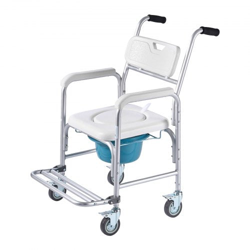 Bedside Commode Chair with Wheels 350 lbs Capacity 4in1 Portable Toilet