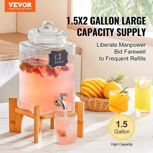 Beverage Dispenser 1.5 Gallon Drink Dispensers for Parties Glass Juice