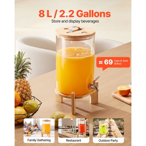 Beverage Dispenser 2.2 Gallon Drink Dispensers for Parties Glass Juice