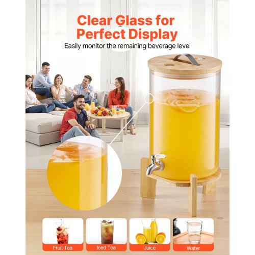 Beverage Dispenser 2.2 Gallon Drink Dispensers for Parties Glass Juice