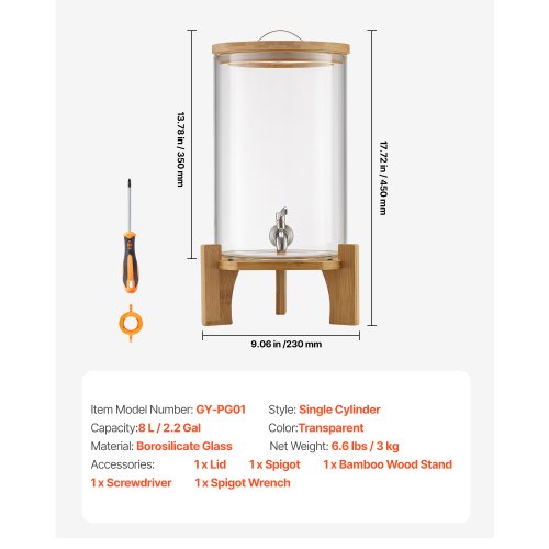 Beverage Dispenser 2.2 Gallon Drink Dispensers for Parties Glass Juice