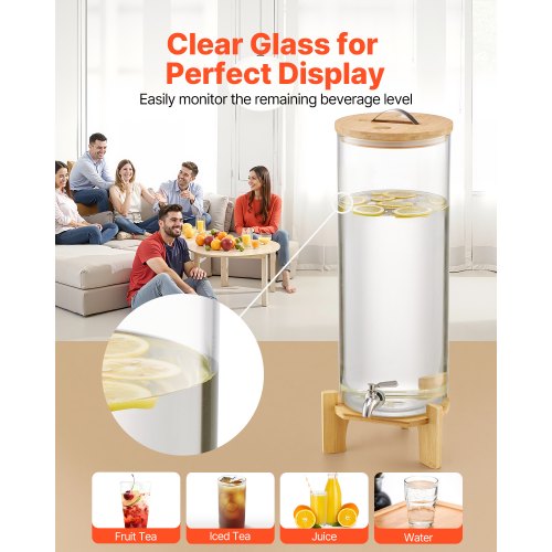 Beverage Dispenser 3.5 Gallon Drink Dispensers for Parties Glass Juice