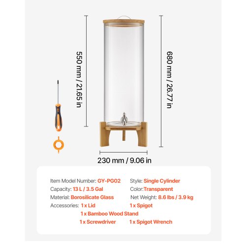 Beverage Dispenser 3.5 Gallon Drink Dispensers for Parties Glass Juice