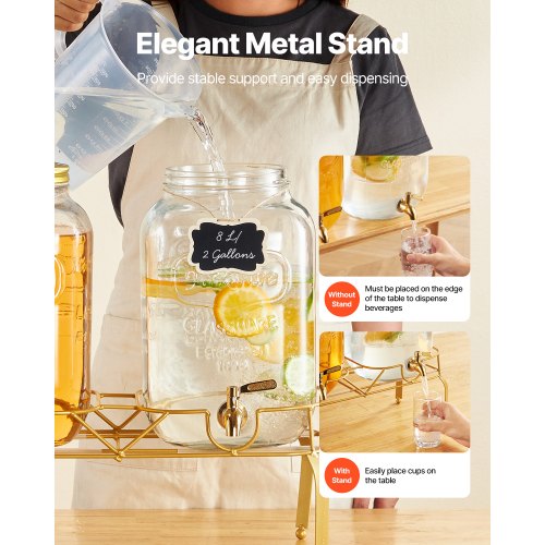 Beverage Dispenser 2 Pack 2 Gallon Drink Dispensers for Parties Glass