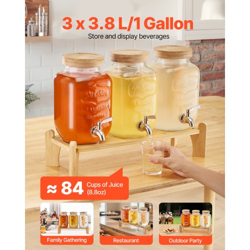 Beverage Dispenser 3 Pack 1 Gallon Drink Dispensers for Parties Glass