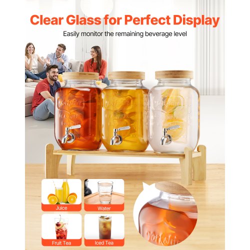 Beverage Dispenser 3 Pack 1 Gallon Drink Dispensers for Parties Glass