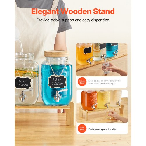 Beverage Dispenser 3 Pack 1 Gallon Drink Dispensers for Parties Glass