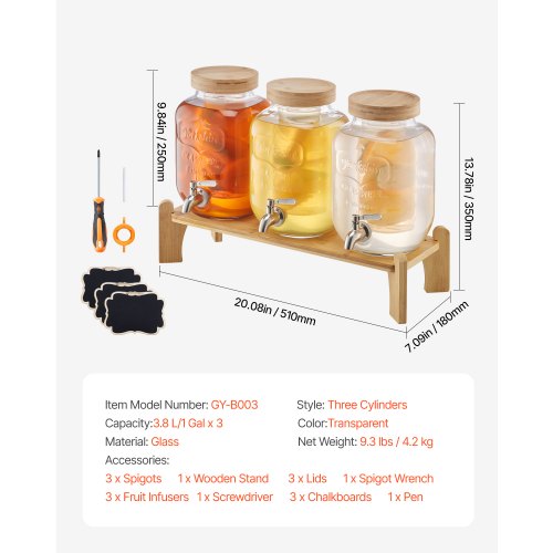 Beverage Dispenser 3 Pack 1 Gallon Drink Dispensers for Parties Glass