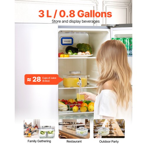 Beverage Dispenser 0.8 Gallon Drink Dispensers for Parties Glass Juice