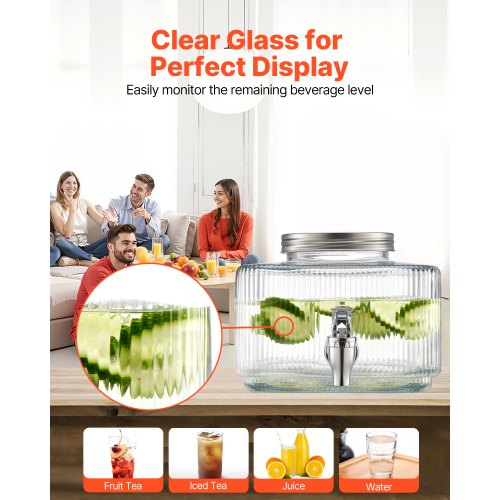 Beverage Dispenser 0.8 Gallon Drink Dispensers for Parties Glass Juice