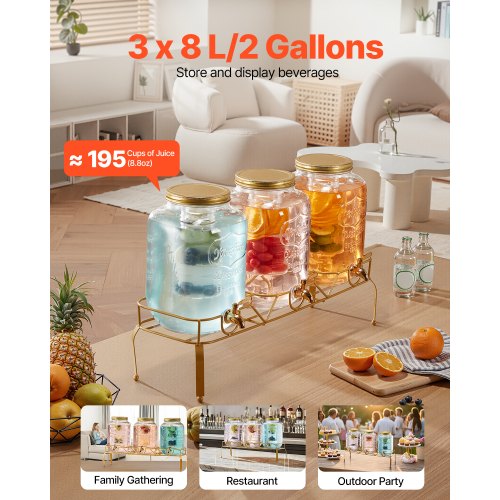 Beverage Dispenser 3 Pack 2 Gallon Drink Dispensers for Parties Glass