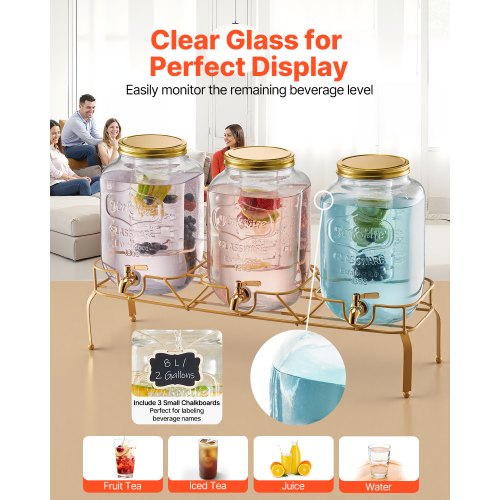 Beverage Dispenser 3 Pack 2 Gallon Drink Dispensers for Parties Glass