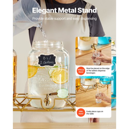 Beverage Dispenser 3 Pack 2 Gallon Drink Dispensers for Parties Glass