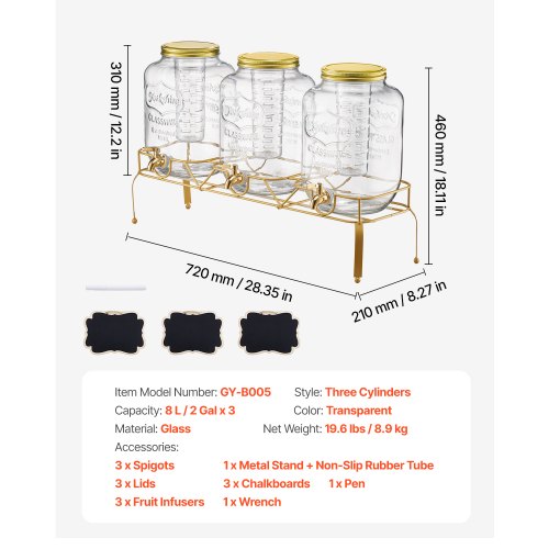Beverage Dispenser 3 Pack 2 Gallon Drink Dispensers for Parties Glass