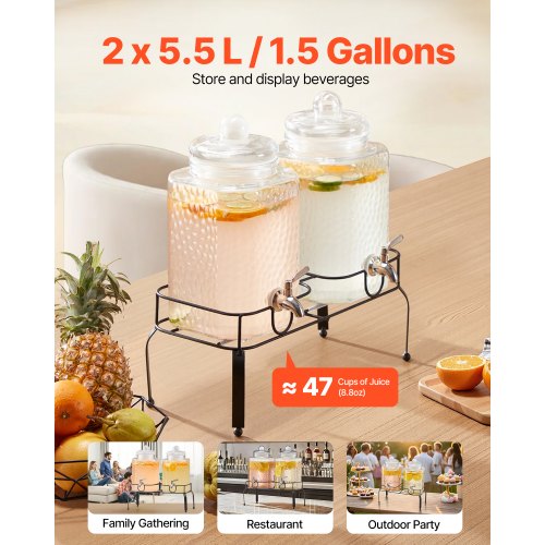 Beverage Dispenser 2 Pack 1.5 Gallon Drink Dispensers for Parties Glass