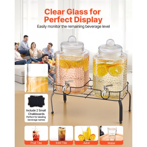 Beverage Dispenser 2 Pack 1.5 Gallon Drink Dispensers for Parties Glass