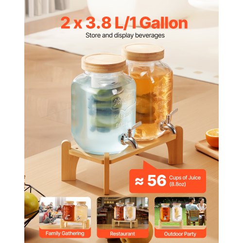 Beverage Dispenser 2 Pack 1 Gallon Drink Dispensers for Parties Glass