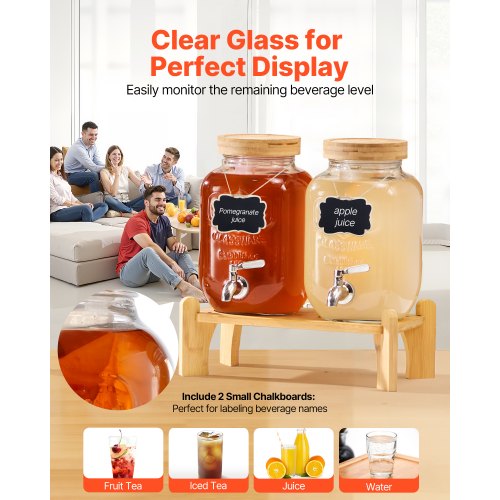 Beverage Dispenser 2 Pack 1 Gallon Drink Dispensers for Parties Glass