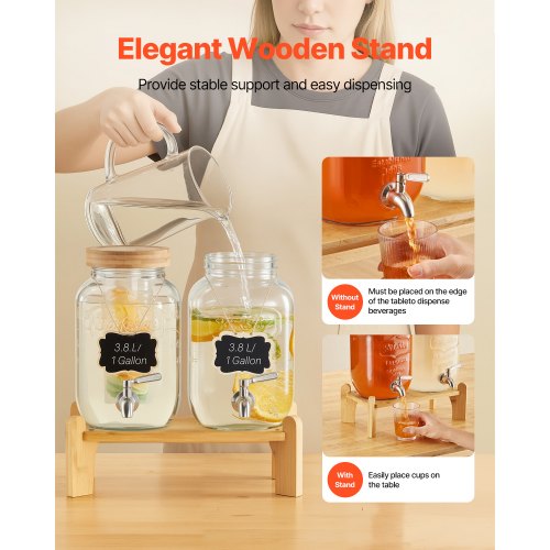 Beverage Dispenser 2 Pack 1 Gallon Drink Dispensers for Parties Glass
