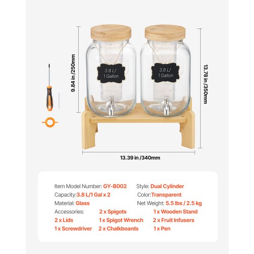 Beverage Dispenser 2 Pack 1 Gallon Drink Dispensers for Parties Glass