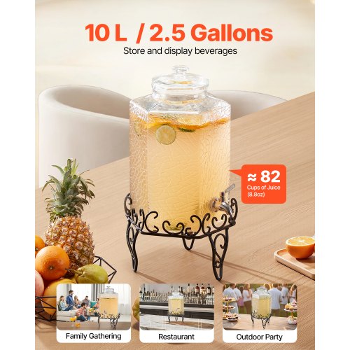 Beverage Dispenser 2.5 Gallon Drink Dispensers for Parties Glass Juice