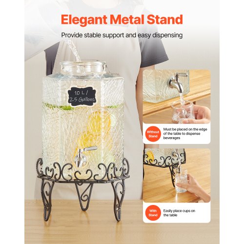 Beverage Dispenser 2.5 Gallon Drink Dispensers for Parties Glass Juice