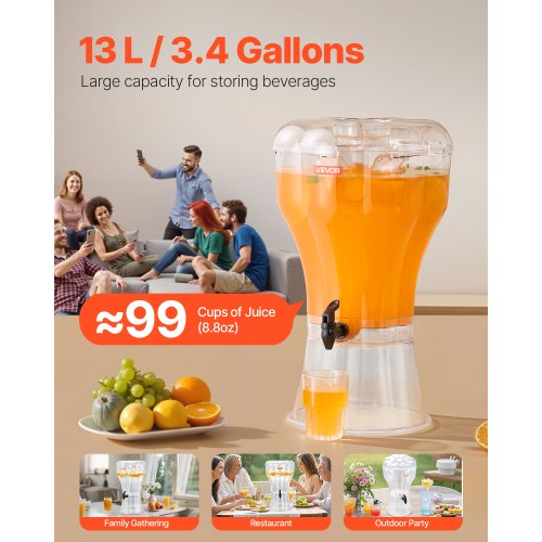 Beverage Dispenser 3.4 Gallon Drink Dispenser for Parties Plastic Juice