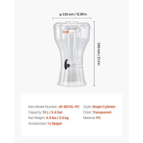 Beverage Dispenser 3.4 Gallon Drink Dispenser for Parties Plastic Juice
