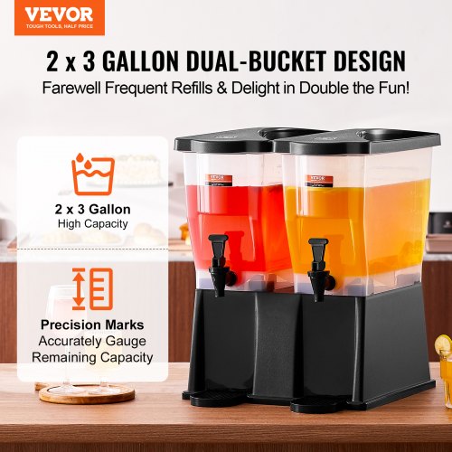 Beverage Dispenser 3 Gallon x 2 Drink Dispensers for Parties Plastic Juice
