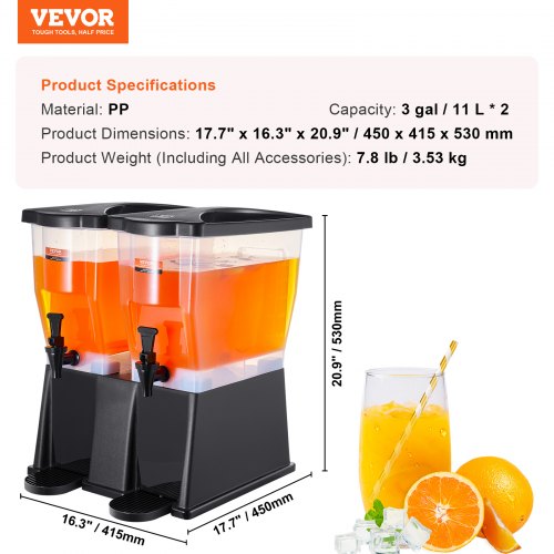 Beverage Dispenser 3 Gallon x 2 Drink Dispensers for Parties Plastic Juice