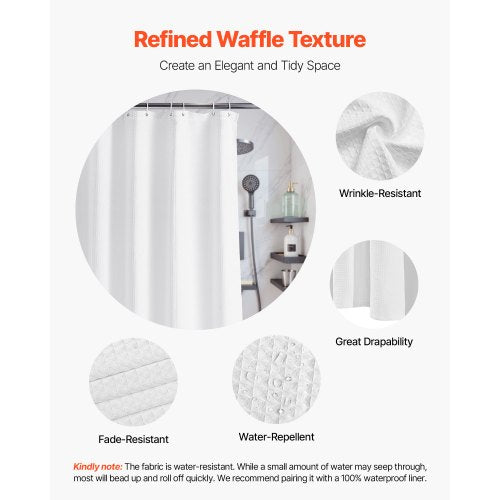 White Fabric Shower Curtain 240 GSM Weighted Waffle Shower Curtains