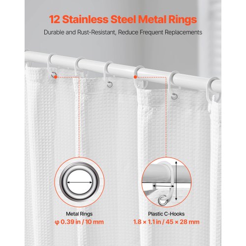 White Fabric Shower Curtain 240 GSM Weighted Waffle Shower Curtains