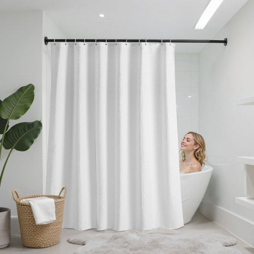 White Fabric Shower Curtain 240 GSM Weighted Waffle Shower Curtains