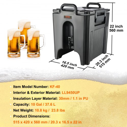 Insulated Beverage Dispenser 10 Gallon Foodgrade LL9450UP Hot and Cold