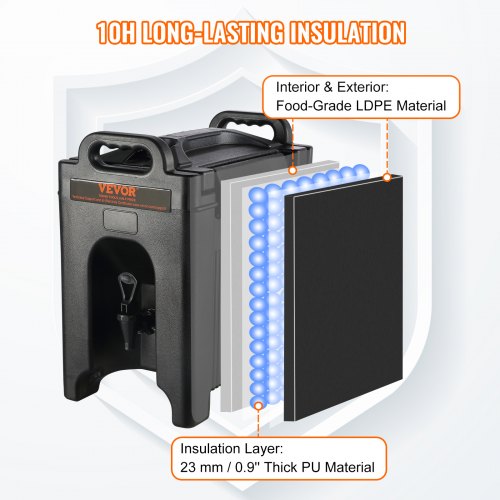 Insulated Beverage Dispenser 2.5 Gallon Foodgrade LDPE Hot and Cold