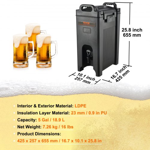 Insulated Beverage Dispenser 5 Gallon Foodgrade LDPE Hot and Cold