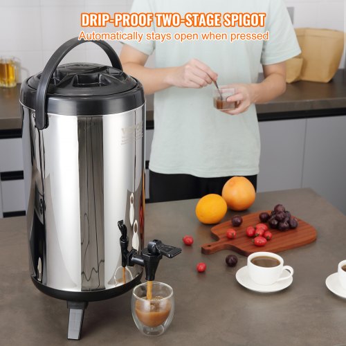 Stainless Steel Insulated Beverage Dispenser 2.4 Gallon 9.2 Liter Thermal