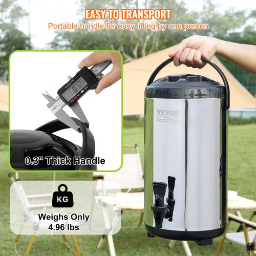 Stainless Steel Insulated Beverage Dispenser 2.4 Gallon 9.2 Liter Thermal