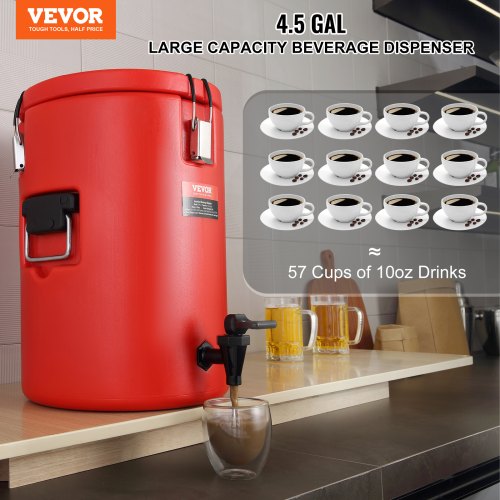 Stainless Steel Insulated Beverage Dispenser 4.5 Gallon 17.2 Liter Thermal
