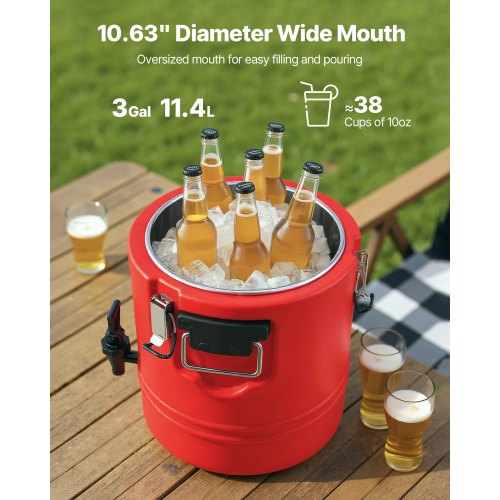 Insulated Beverage Dispenser 3 Gal114L Thermal Hot and Cold Drink Server