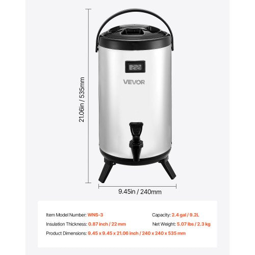 Insulated Beverage Dispenser 24 Gal92L Stainless Steel Thermal Drink