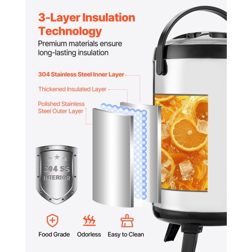Insulated Beverage Dispenser 2 Gal76L Stainless Steel Thermal Drink