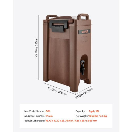 Insulated Beverage Dispenser 5 Gal19L Hot And Cold Server With Spigot Handle 8 1