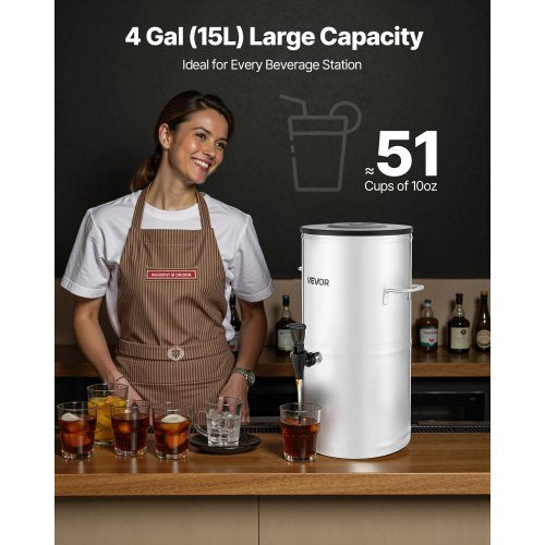 Ice Tea Dispenser 4 Gal15L 304 Stainless Steel Beverage Dispenser with Spigot