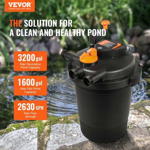 Bio Pressure Pond Filter Up to 3200 Gallons with 13W UVC Light 2630 GPH