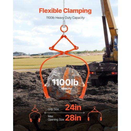 24in Stone Lifting Tongs 2Claw Rock Tongs Heavy Duty Steel Log Tongs