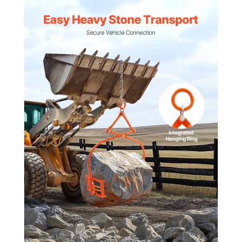 24in Stone Lifting Tongs 2Claw Rock Tongs Heavy Duty Steel Log Tongs