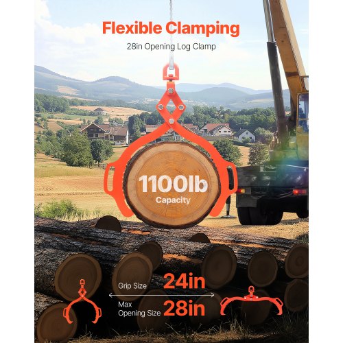 28in Log Lifting Tongs 2Claw Log Tongs Heavy Duty Steel Log Grapple