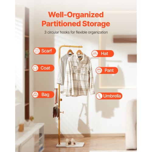 Coat Rack Freestanding Coats Rack Stand with Quartz Stone Base 3 Round